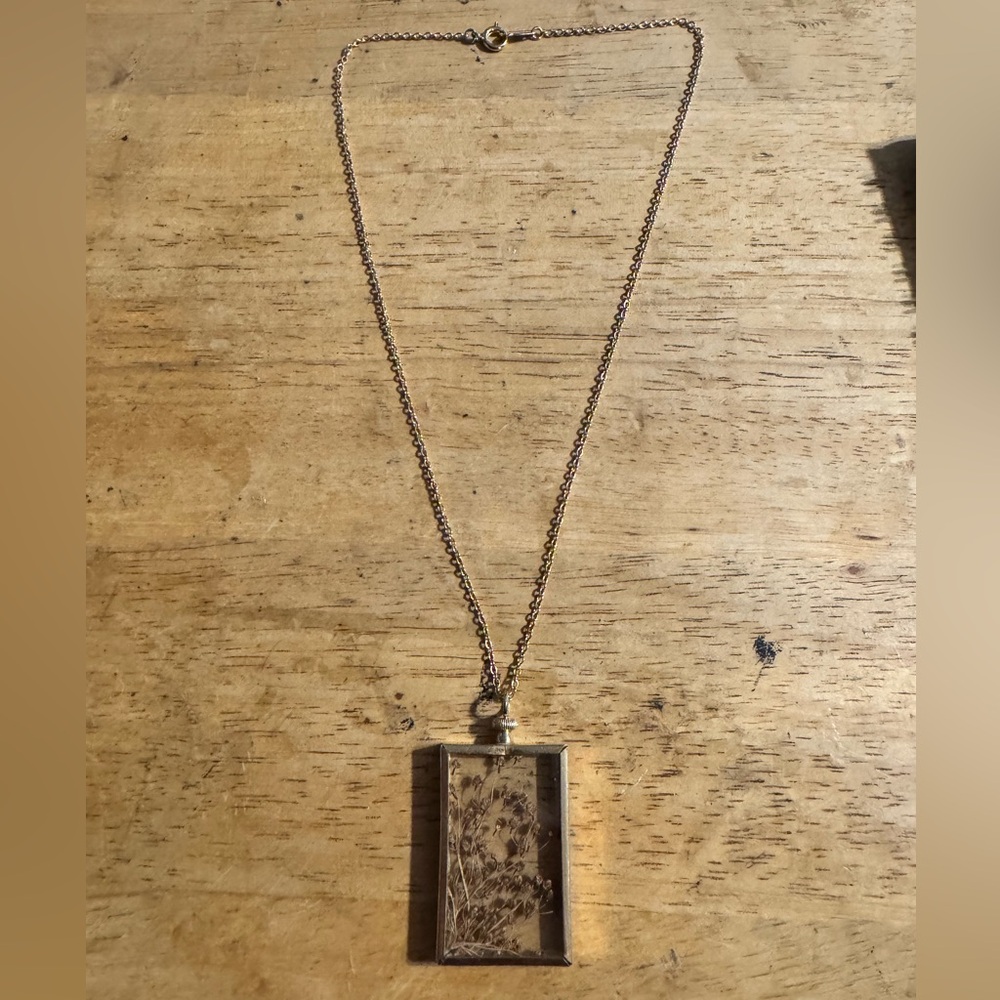 Gold Tone Pressed Dry Flower Statement Necklace - image 1